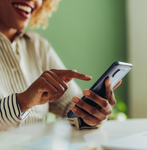 Lady using an iphone app
