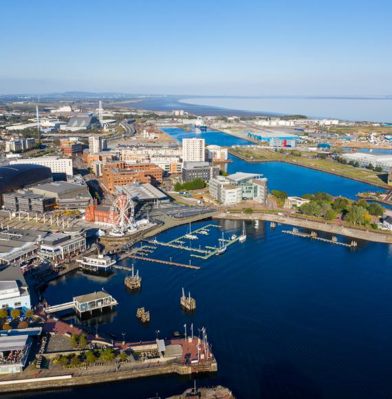 Aerial view of Cardiff Bay
