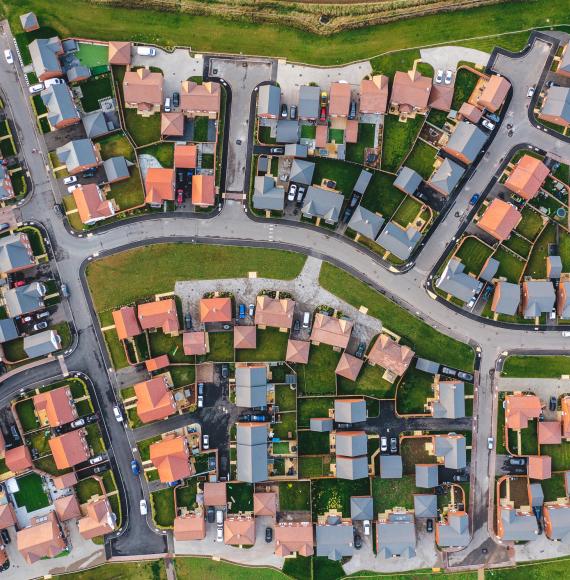 Aerial view of houses in England