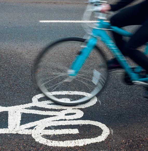 Person riding in cycling lane