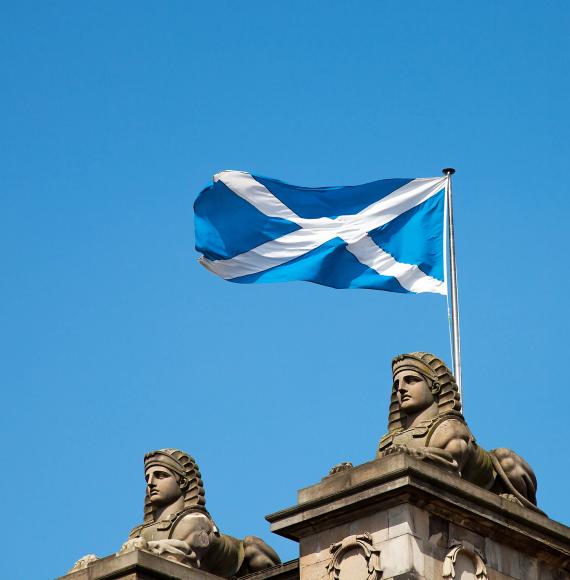 Scottish flag on a blue sky