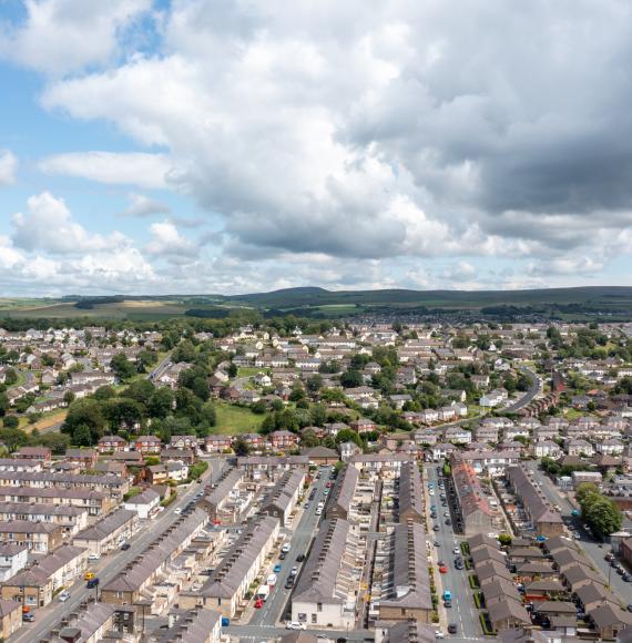 Aerial view of houses in Burnley