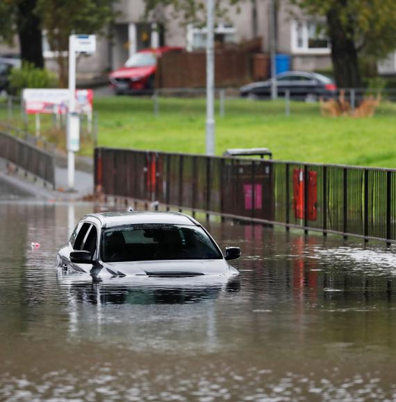 Car submerged in flood water