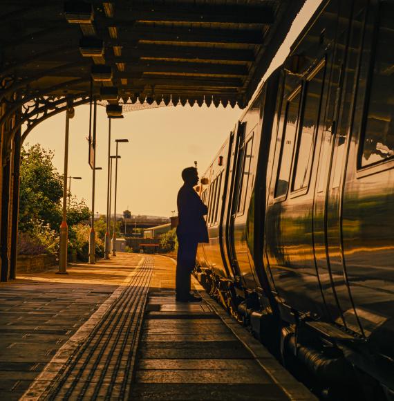 Man getting on a train