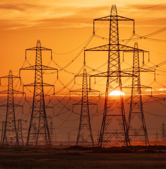 Power lines at sunset