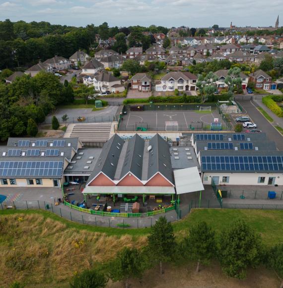 School with solar panels on the roof