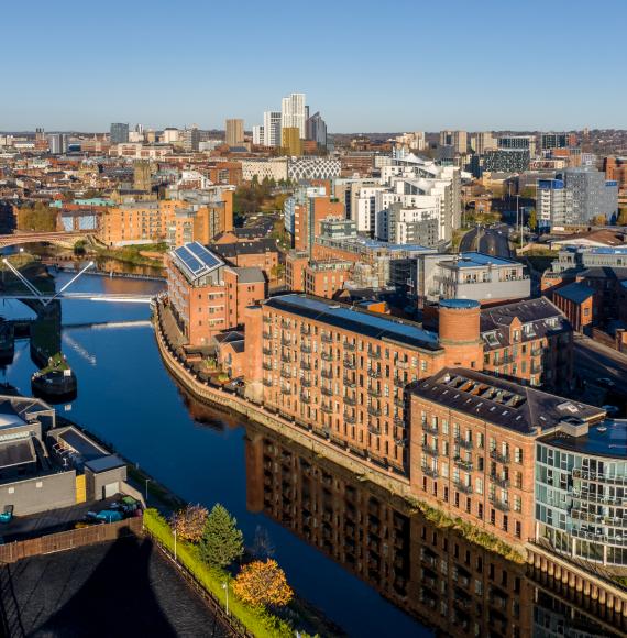Leeds city centre on a sunny day