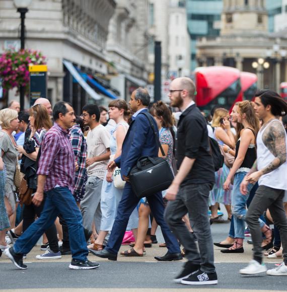 People crossing the road in London