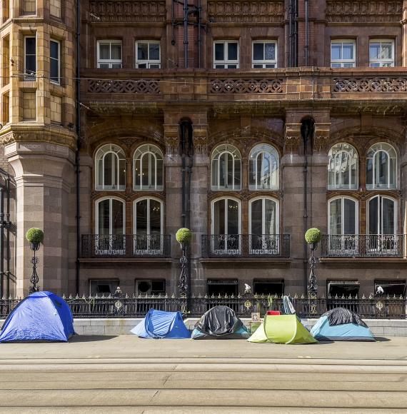 Homeless tents on the street in Manchester