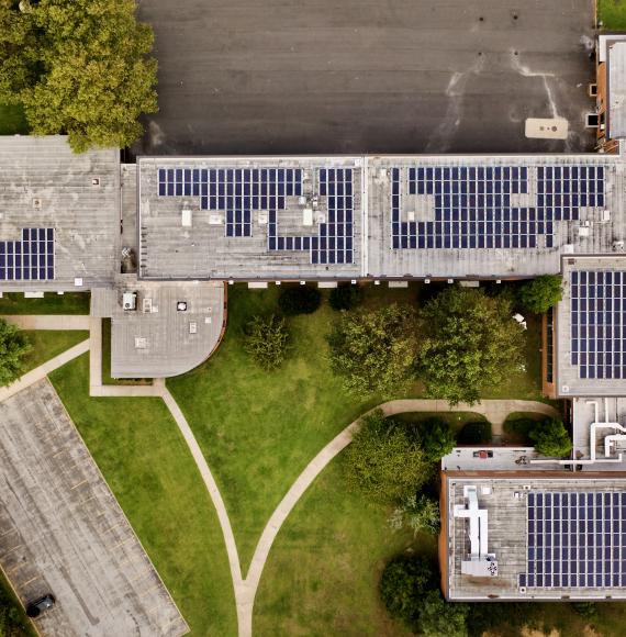 Solar panels on the roof of a public building