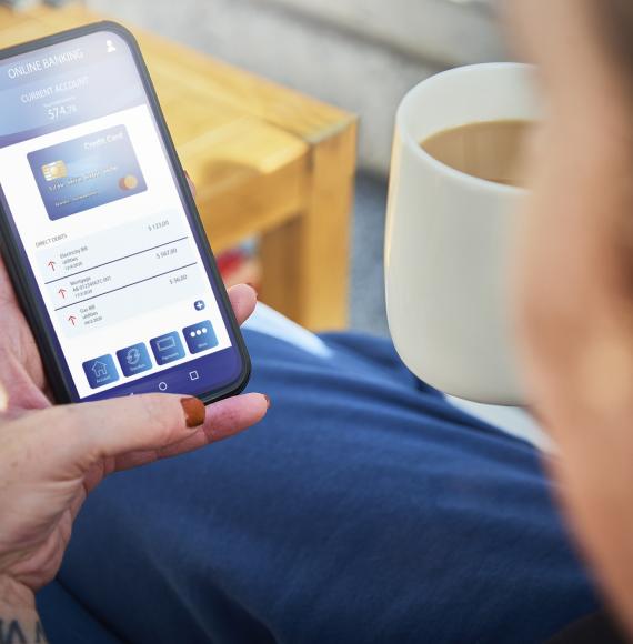Woman using her banking app