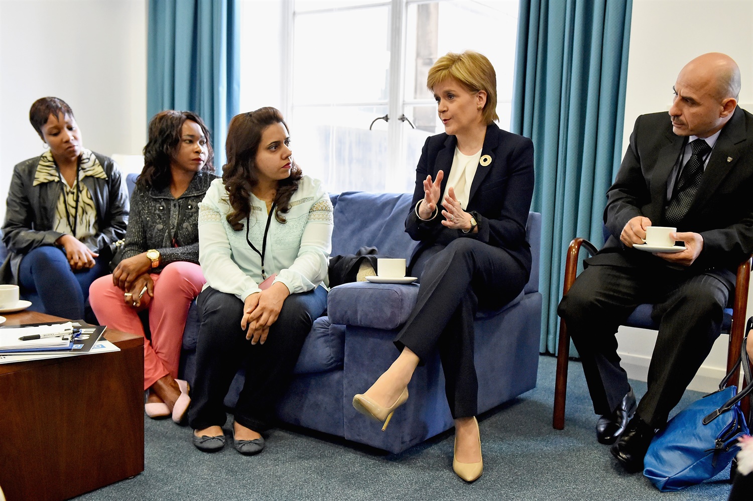 Nicola Sturgeon with refugee representatives, humanitarian summit Sept 15 Nicola Sturgeon with refugee representatives, humanitarian summit Sept 15